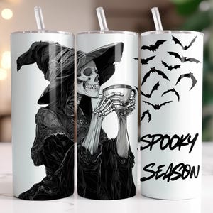 Skeleton Witch Tumbler Wrap: Gothic Skull Sublimation Design (20 oz Skinny Tumbler, Digital Download)