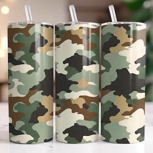 Camo Tumbler Wrap PNG | Camouflage 20oz Skinny Tumbler Sublimation Design | Rustic Hunting Tumbler Wrap | Army Green Digital Download