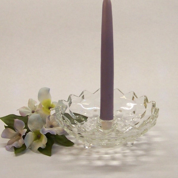 Colony 'Whitehall Clear' Footed Flower Candlestick Holder, Vintage Indiana Glass Footed Taper Candle Holder, Tri-Footed Glass Candle Bowl