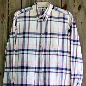 Vintage Rockies Western Shirt for Women, Long Sleeve Western Blouse, Button Front Western Shirt, White/Pink/Blue Plaid Shirt Size L