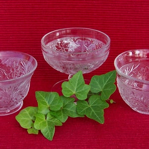 Sandwich Glass Instant Collection, Three (3) Pieces ~ Custard Cup, Punch Cup & Footed Sherbet Clear Sandwich Glass
