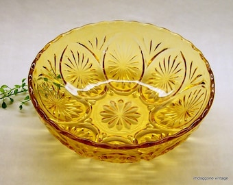 Vintage Anchor Hocking Glass Bowl 'Medallion Honey Gold' Star and Cameo Serving Bowl, Salad Bowl, Fruit Bowl, Dessert Bowl, 8" Amber Bowl