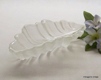 Mikasa Germany Crystal Bowl, Leaf Shaped Crystal Relish Dish, Frosted Crystal Dish, Walther-Glas Frosted Molten Leaf