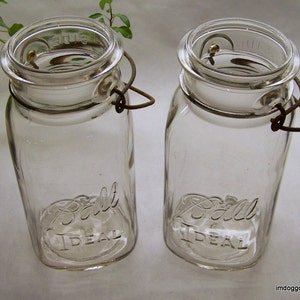 Vintage Ball Canning Fruit Jars, Ball Jar Pair with Wire Bales, Farmhouse Decor, Country Chic, Wedding Decor, Rustic Kitchen Decor
