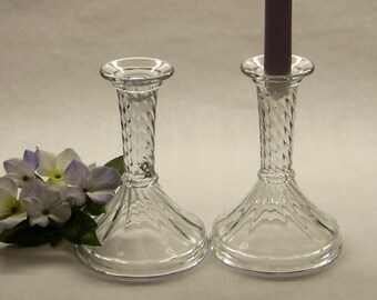 Crystal Candlestick Pair, Swirl Pattern Candlesticks, Crystal Candle Holders, Taper Candle Holders, Wedding Decor