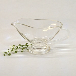 Clear Glass Footed Gravy Boat, Sauce Pitcher, Pressed Glass Gravy Boat