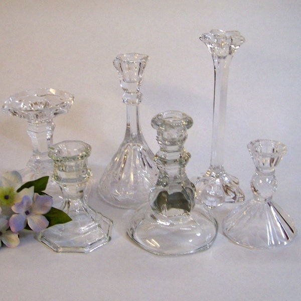 Crystal & Glass Single Light Candlesticks, Small Candle Holders, Miss-Matched Taper Candleholders ~ You Pick!  Free Shipping!