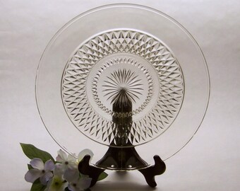 Vintage Indiana Glass Diamond Point Dinner Plate - Clear Pressed Glass