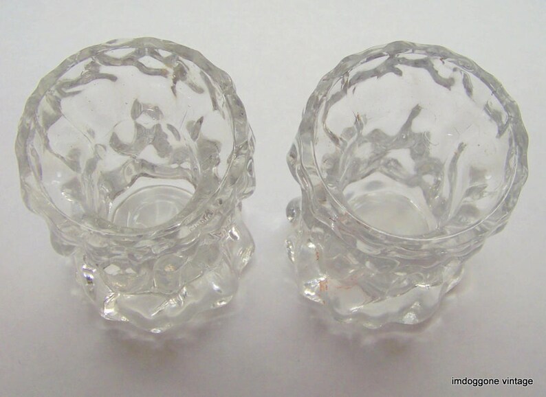 Chunky Glass Candle Holder Pair, Two 2 Blown Glass Pillar Candle