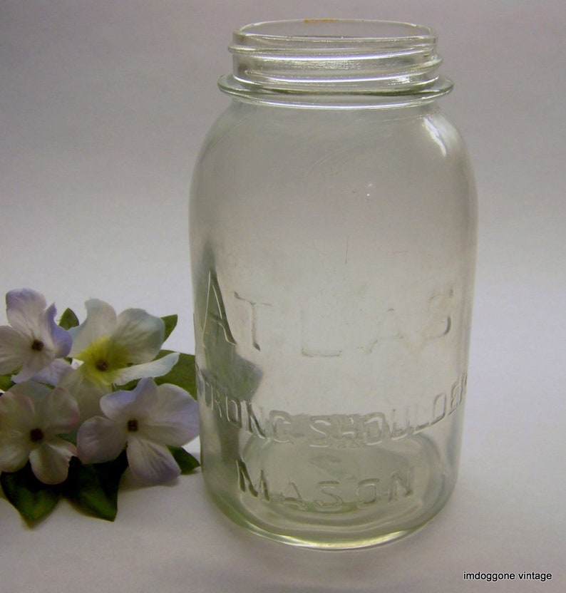 Atlas Strong Shoulder Mason Jar, Vintage Canning Jar, Farmhouse Decor