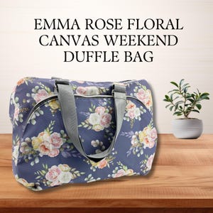 Emma Rose Canvas Floral Duffle Bag, Weekend Bag Women Sleepover Bag, Large Travel Duffle Bag Overnight Travel Bag Waterproof Gym Bag College