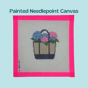 Boat & Tote with Hydrangeas - Preppy New England Summer - Needlepoint Canvas 18 mesh