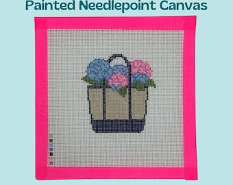 Boat & Tote with Hydrangeas - Preppy New England Summer - Needlepoint Canvas 18 mesh