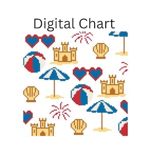 Summer Beach Toile - Needlepoint Canvas Digital Chart