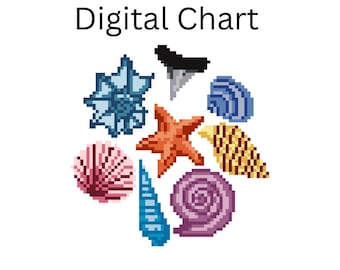 Seashells - Beachcomber Ornament, Round, Tray insert - Needlepoint Canvas Digital Chart