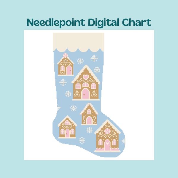 Gingerbread Christmas Stocking - Preppy Christmas - Needlepoint Canvas Digital Chart