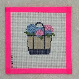 Boat & Tote with Hydrangeas - Preppy New England Summer - Needlepoint Canvas 18 mesh