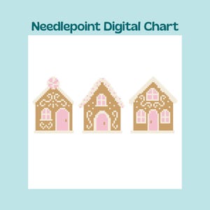 Gingerbread House Trio - Minis - Christmas - Needlepoint Canvas Digital Chart