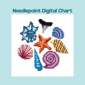 Seashells - Beachcomber Ornament, Round, Tray insert - Needlepoint Canvas Digital Chart