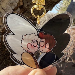 Aziraphale and Crowley acrylic charm keychain - double sided - 2.5 in - Good Omens