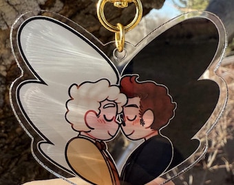 Aziraphale and Crowley acrylic charm keychain - double sided - 2.5 in - Good Omens