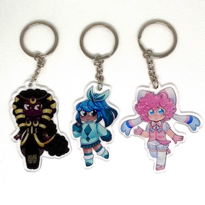 Eeveelution acrylic charm keychains - double sided/different designs - 2.5 in - Sylveon, Umbreon, Glaceon - PKMN