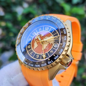 Custom-Made watch mod | The World - Orange | Automatic NH34 GMT movement, Waterproof, Sapphire glass, Ceramic bezel insert