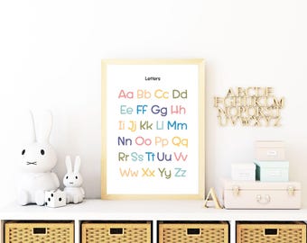 Rainbow Alphabet Posters ABC Printable Prints Kids Room Decor Educational Posters Digital Download