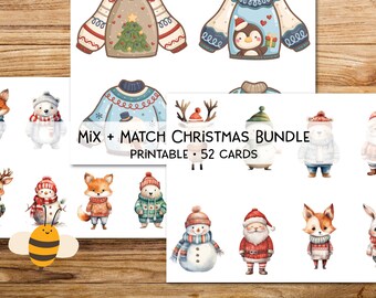 Printable Matching Christmas Bundle, Winter Activity for Kids, Toddler Mix Match