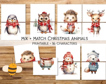 Printable Matching Christmas Animals, 16 Cards,Winter Activity for Kids, Toddler Activity, Homeschool Resource, Montessori, Sensory Table