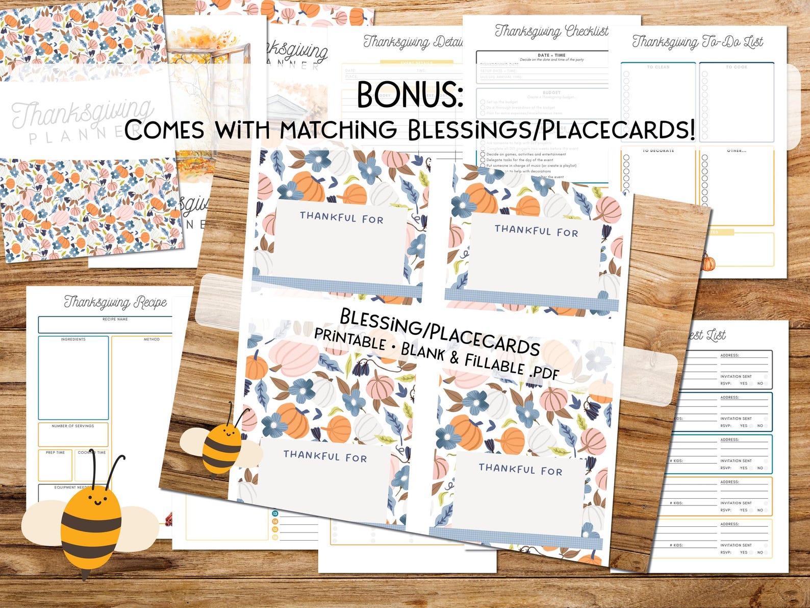Printable Thanksgiving Planner Bundle Watercolor Fall Planning Kit ...