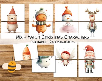 Printable Matching Christmas Characters, 24 Cards,Winter Activity for Kids, Toddler Activity, Homeschool Resource, Montessori, Sensory Table
