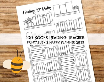 Printable 100-Book Reading Challenge Tracker Color-Your-Own 3 Happy Planner Sizes Book Journal Digital Download Tracker