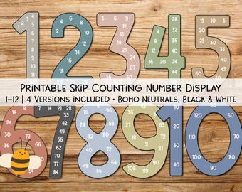 BOHO Skip Counting Large Number Display | Neutral Classroom Decor