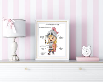 Mädchen, volle Rüstung Gottes, DIGITAL-PRINT, Epheser 6, Bibel Druck, Jesus Kunst, Bibel Poster, Rüstung Gottes, Bibelvers Druck, Schild des Glaubens