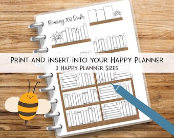 Happy Planner Printable 100-Book Reading Challenge Tracker Color-Your-Own 3 Happy Planner Sizes Book Journal Digital Download Tracker