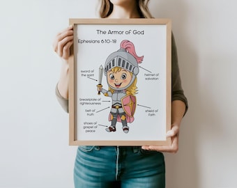 Mädchen, volle Rüstung Gottes, DIGITAL-PRINT, Epheser 6, Bibel Druck, Jesus Kunst, Bibel Poster, Rüstung Gottes, Bibelvers Druck, Schild des Glaubens