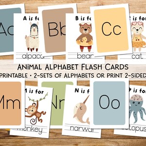 Printable Animal Alphabet Flash Cards Classroom Decor Toddlers Preschool Early Learning Resource Nursery Decor Homeschool Digital Download