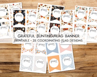 Fall Wedding & Family Dinner Printable Thanksgiving Blessings Flags Grateful For Bunting Decor Friendsgiving Table Decor