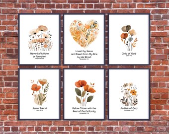 Wildflower Print Set of 6, Bible Verse Prints, Boho Nursery Decor, Girls Gallery Wall, Watercolor Flower Gallery, Boho Botanical 6 Piece Art