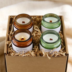 4-Pack Soy Candle Gift Set, 4oz Wood Wick Candles, Natural Scents Variety Box