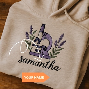 Custom Science Embroidered Sweatshirt with Microscope Design – Personalized STEM Hoodie or T-Shirt Gift for Scientists, Teachers & Students