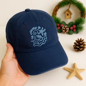 Starfish Ocean Embroidered Baseball Cap or Wash Hat – Minimal Beach Themed Aesthetic Dad Hat, Coastal Summer Gift for Sea and Nature Lovers