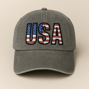USA Embroidered Hat – Patriotic Wash Hat or Baseball Cap with American Flag Letters, 4th of July Cap, USA Gift for Veterans & Proud American