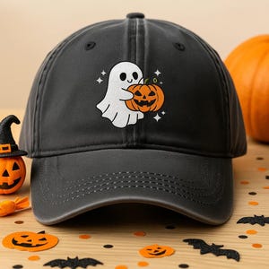 Cute Ghost Halloween Embroidered Hat – Pumpkin Wash Hat or Baseball Cap for Spooky Season, Fun Fall Aesthetic Hat Gift for October Lovers