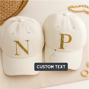 Custom Initial Letter Embroidered Hat | Personalized Wash Hat & Baseball Cap | Monogram Floral Embroidery Gift for Men and Women