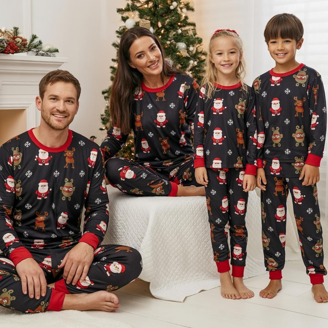 Matching Family Christmas Pajamas, Santa & Reindeer Holiday Pjs Set for ...