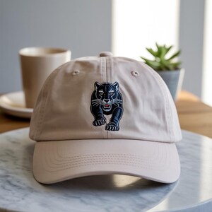 Fierce Charging Black Panther Embroidered Cap — Bold Tattoo Style