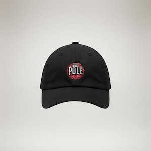 Minimalist Red & White Pole Emblem on Black Cotton Baseball Cap