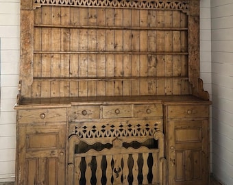Antique English Pine Dresser Hutch